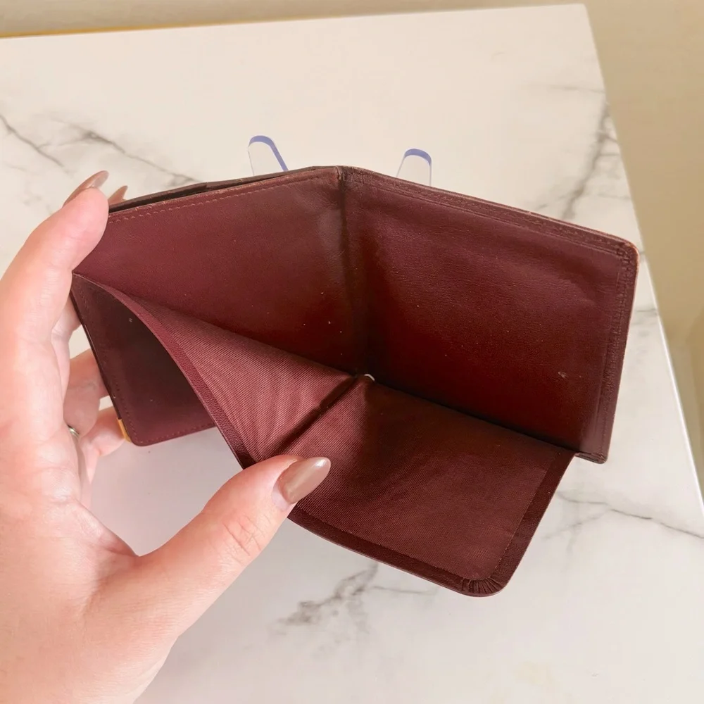 Cartier Vintage Burgundy Leather Wallet with‎ Gold Accents